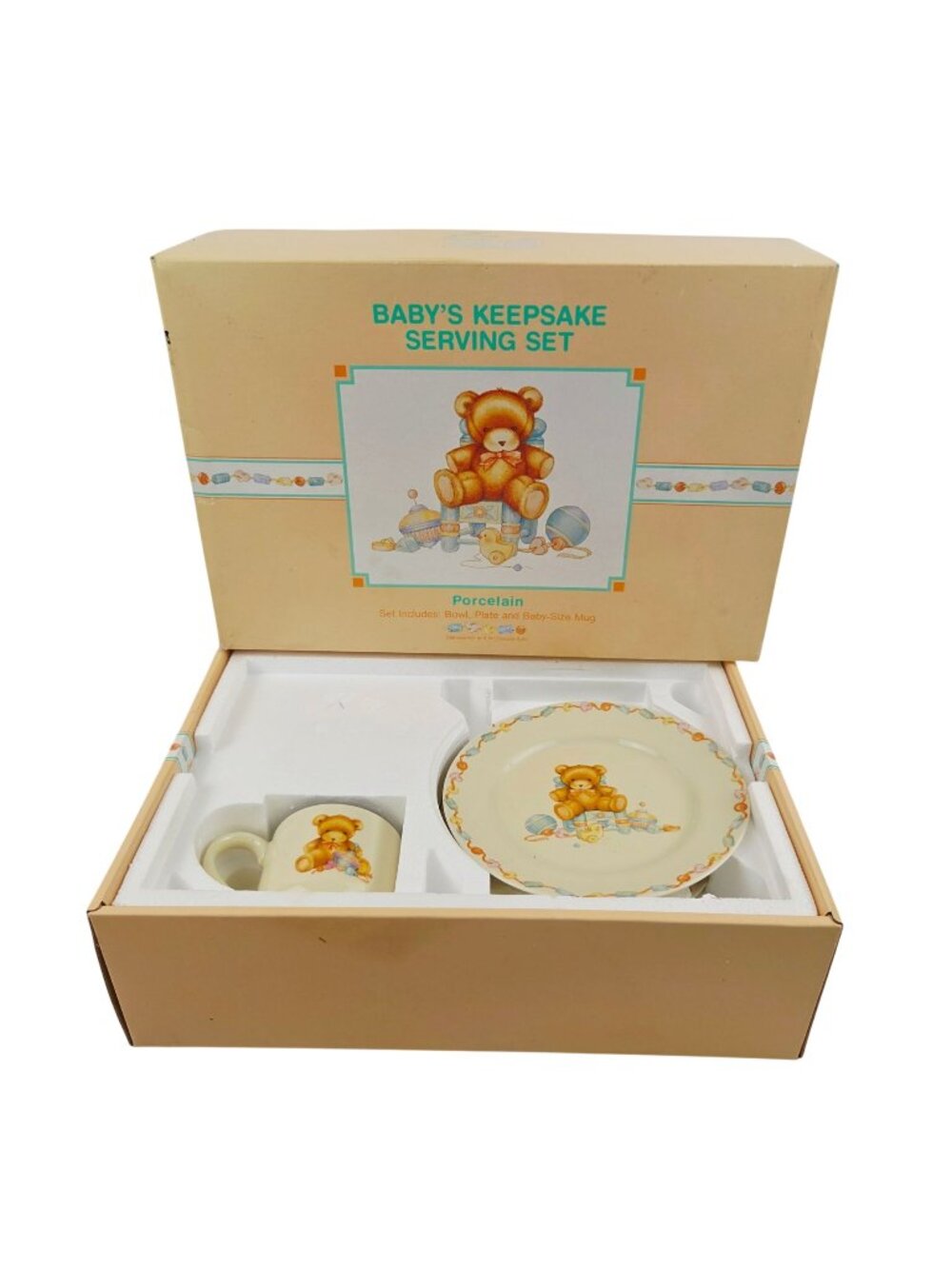 Hallmark Baby Celebration Keepsake Serving Set Bear Porcelain NIB Plate Bowl Cup